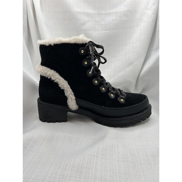 Tory Burch Women Cooper Suede Shearling Lined Lace-up Black Lug Boots size 8 - Picture 8 of 12